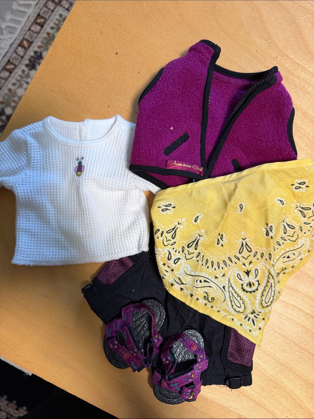 American Girl Purple Fleece Vest with Yellow Bandana and White Top